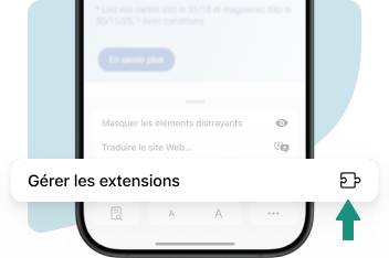 Menu de page Safari mettant l'accent sur le gestionnaire d'extensions