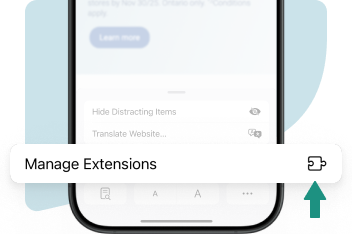 Safari’s page menu emphasizing extension manager