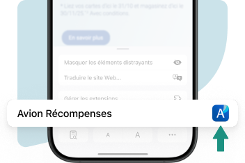 Menu de page Safari mettant l'accent sur AchatsExtra Avion Récompenses